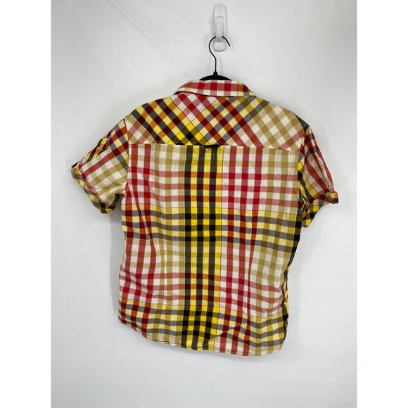 TRUST 80 AKOO MEN L checked black red yellow white CASUAL BUTTON UP plaid SHIRT - Picture 4 of 4
